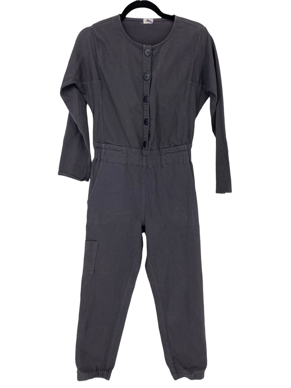 Pietsie Jumpsuit Womens Size Small Cargo Blue Long Sleeve Button Front Cotton